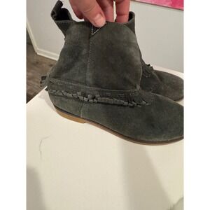 Coolway Gray Suede Fringe Ankle Boots Womens Flat Boho Booties Charcoal 7